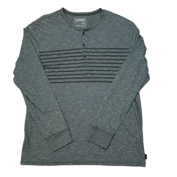 Express Heather Green Striped Henley Shirt Men’s Size XL Casual Long Sleeve - Picture 1 of 6